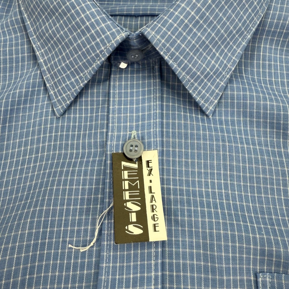 Nemesis Dress Shirt Mens 17 35-36 Blue White Windowpane Check Long Sleeve - Picture 3 of 15